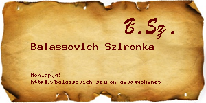 Balassovich Szironka névjegykártya